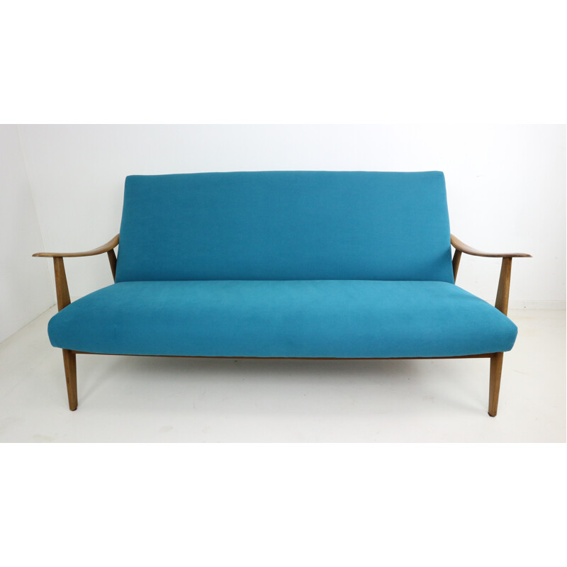 Canapé design danois en teck récemment revêtu de velours bleu - 1960