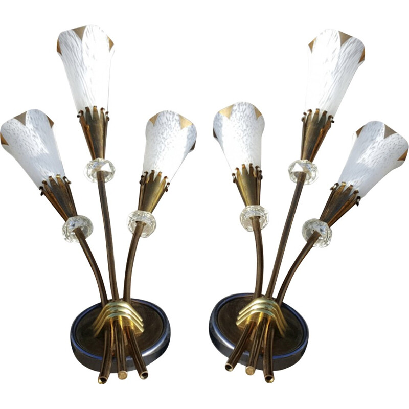 Pair of vintage wall lamps by Lunel, Paris 1950