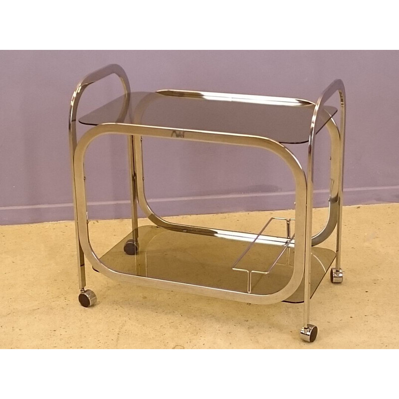 Design glass & chromed trolley - 1970s