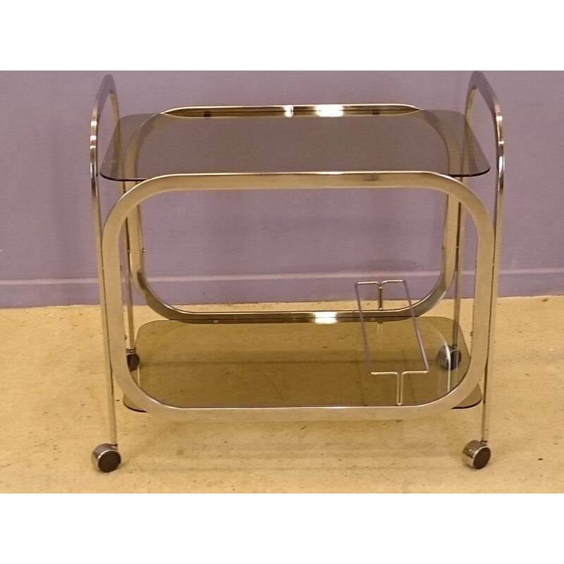 Design glass & chromed trolley - 1970s