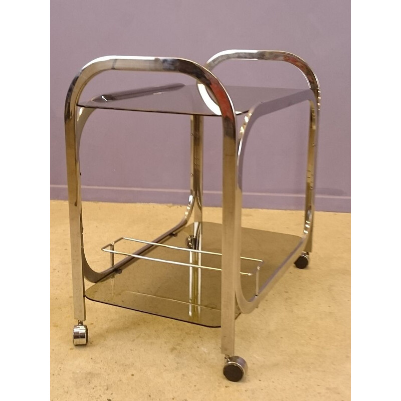 Design glass & chromed trolley - 1970s