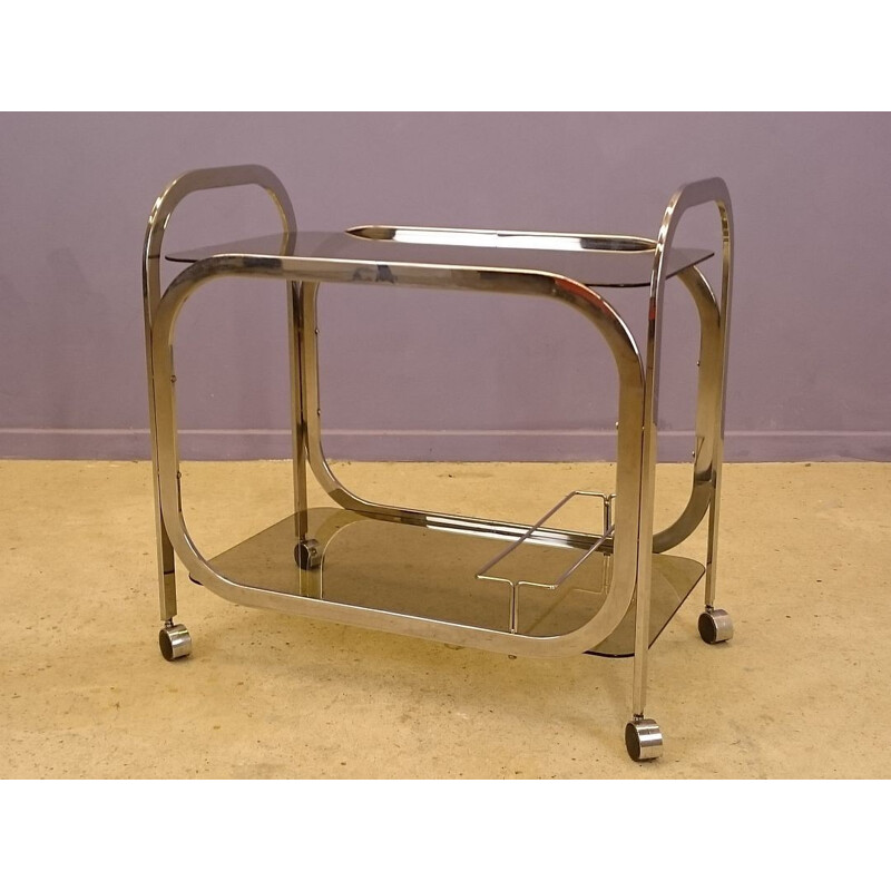 Design glass & chromed trolley - 1970s