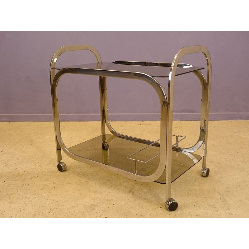 Design glass & chromed trolley - 1970s