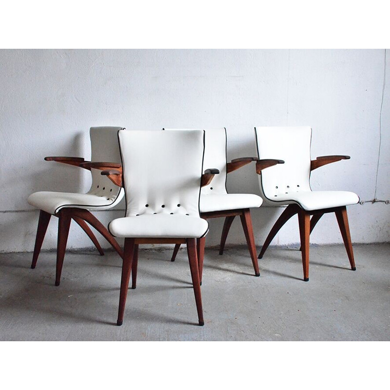Suite de 4 chaises blanches vintages hollandaises - 1950