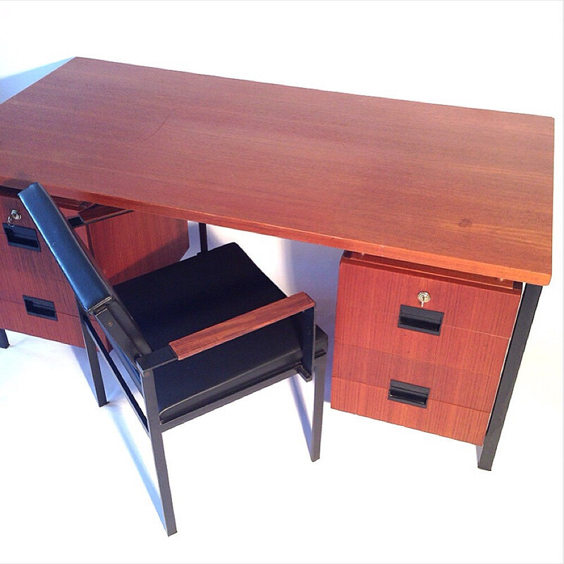 Japanese desk in wood and lacquered metal, Cees BRAAKMAN - 1960s 