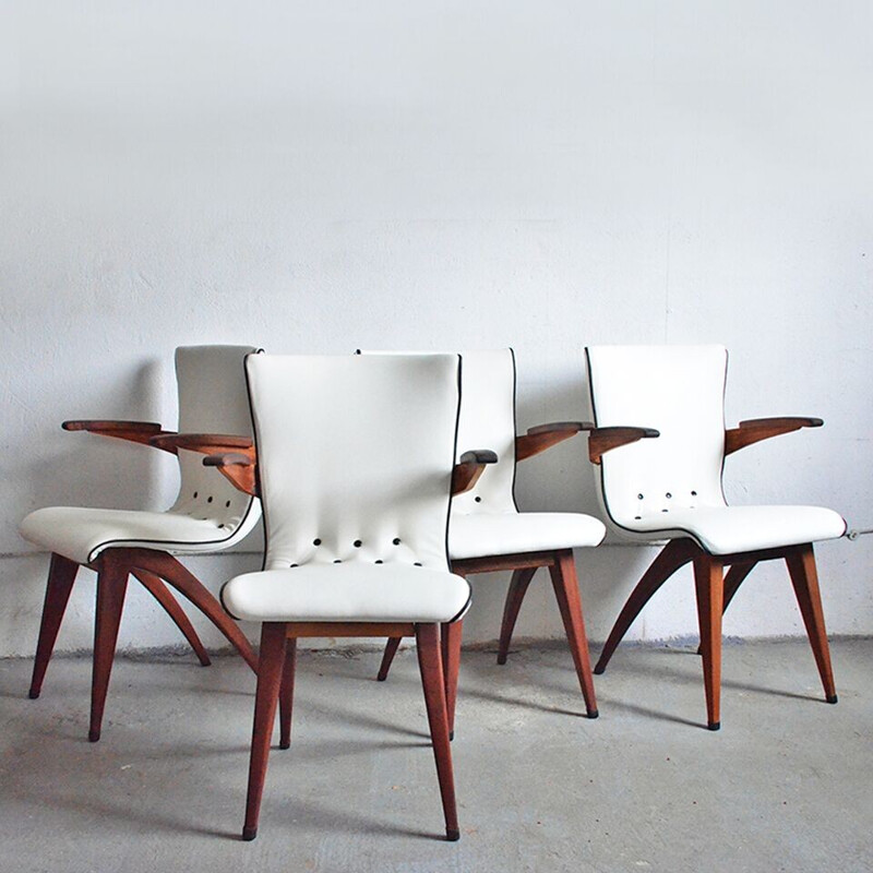 Set of 4 white swing chairs - 1950s