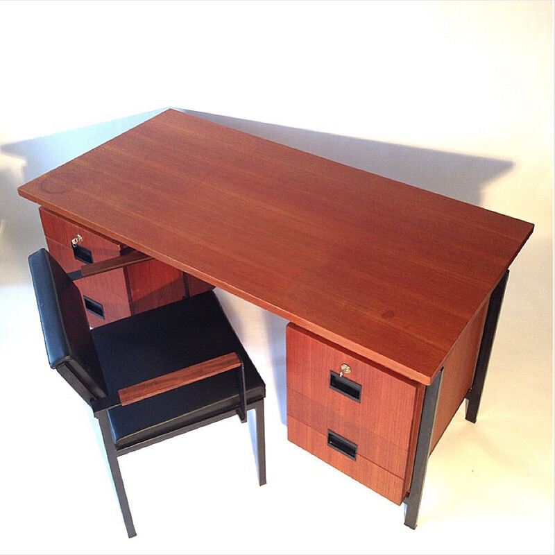 Japanese desk in wood and lacquered metal, Cees BRAAKMAN - 1960s 