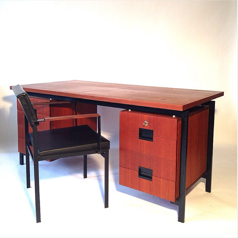 Japanese desk in wood and lacquered metal, Cees BRAAKMAN - 1960s 