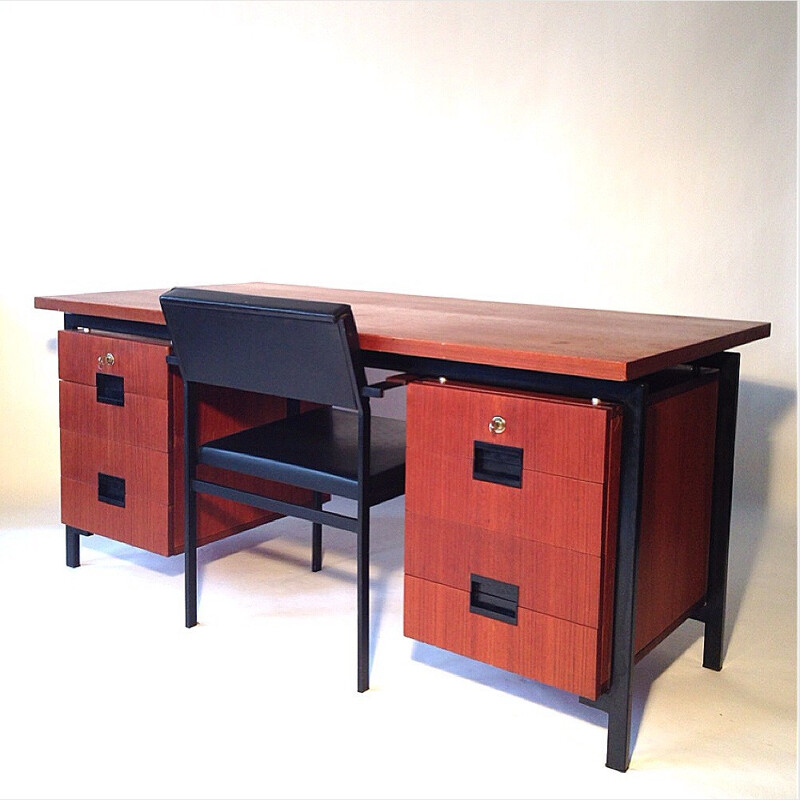 Japanese desk in wood and lacquered metal, Cees BRAAKMAN - 1960s 