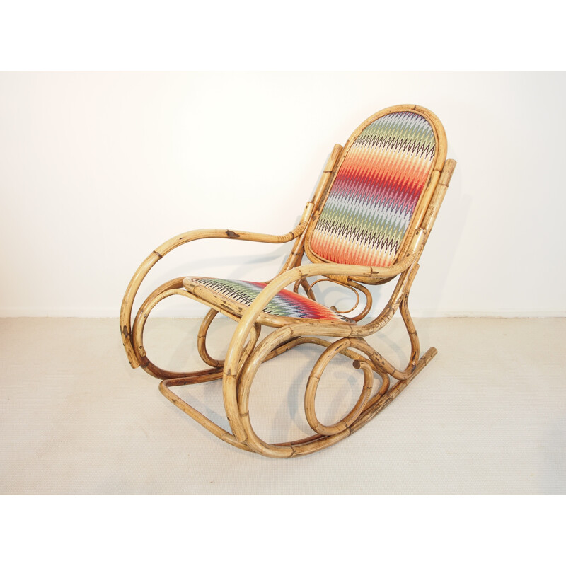 Vintage mid century rattan rocking chair - 1960s