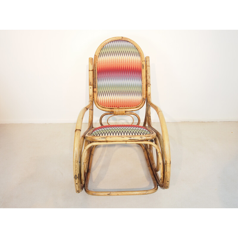Vintage mid century rattan rocking chair - 1960s