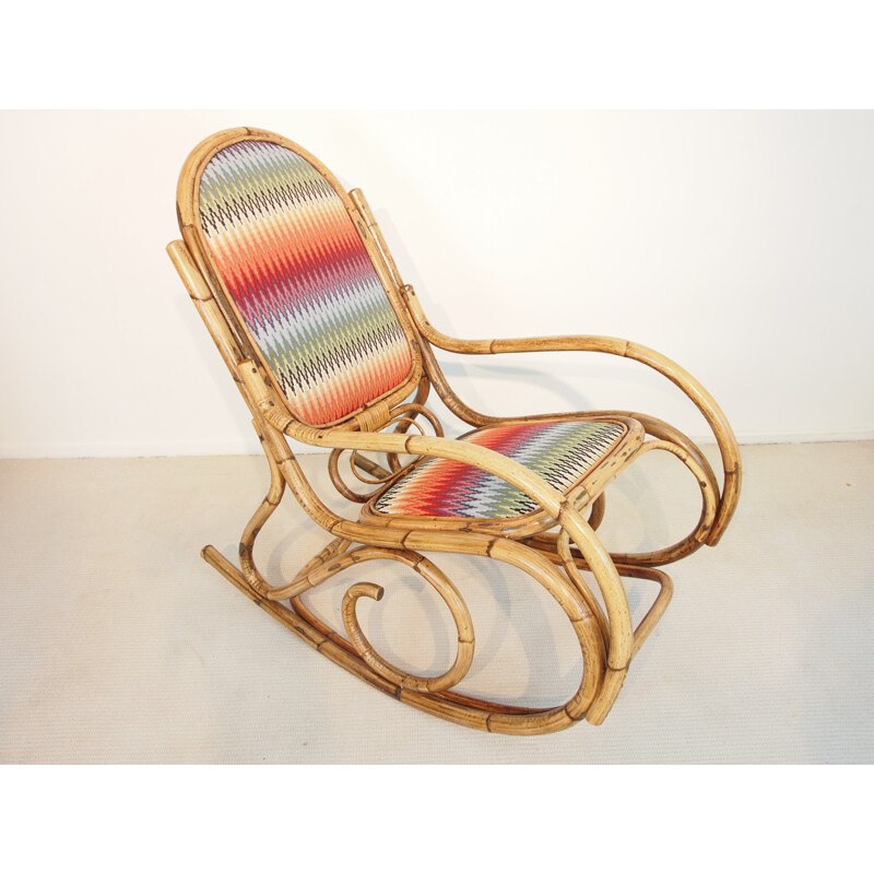 Vintage mid century rattan rocking chair - 1960s