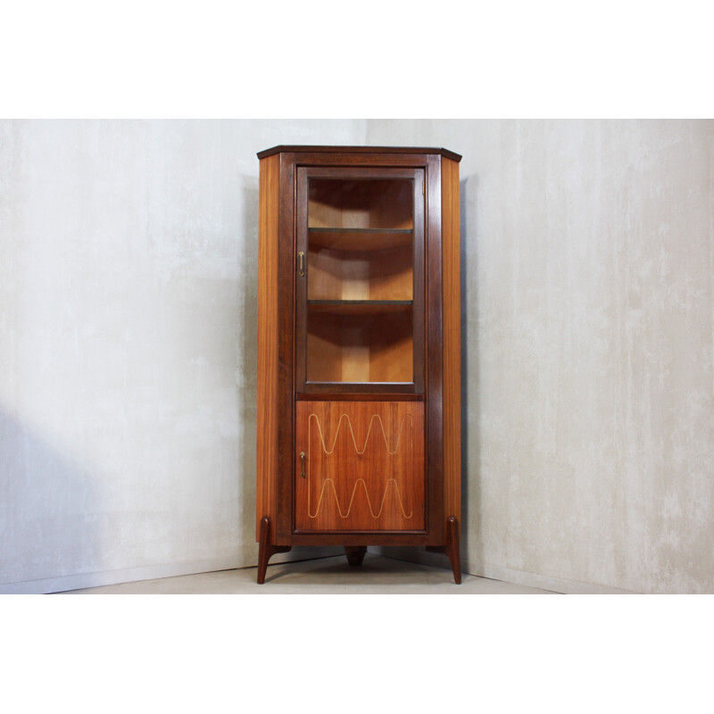 Vintage Teak & Glass Corner Cabinet from Everest - 1950s