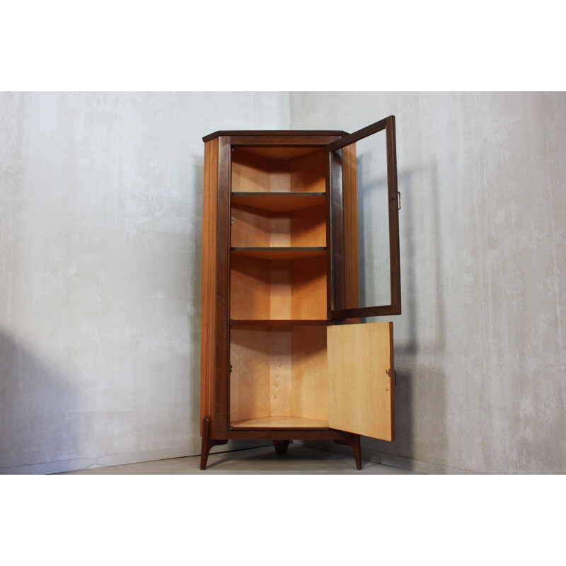 Vintage Teak & Glass Corner Cabinet from Everest - 1950s