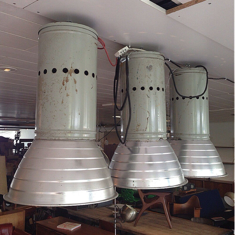 Industrial hanging lamp in metal and aluminium - 1960s