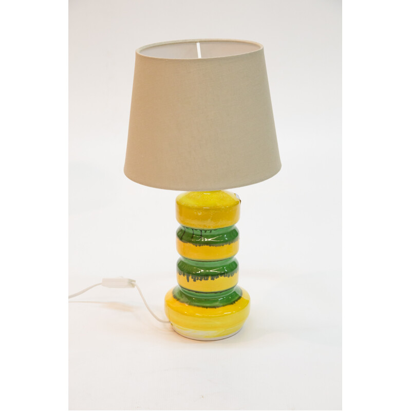 Green-Yellow Glazed Ceramic Table Lamp - 1970s