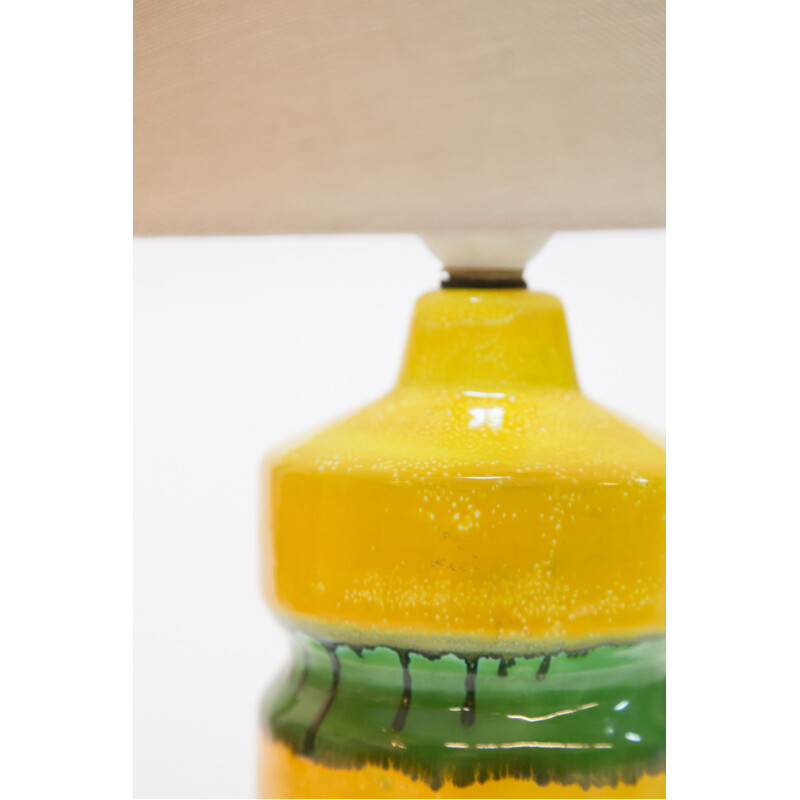 Green-Yellow Glazed Ceramic Table Lamp - 1970s