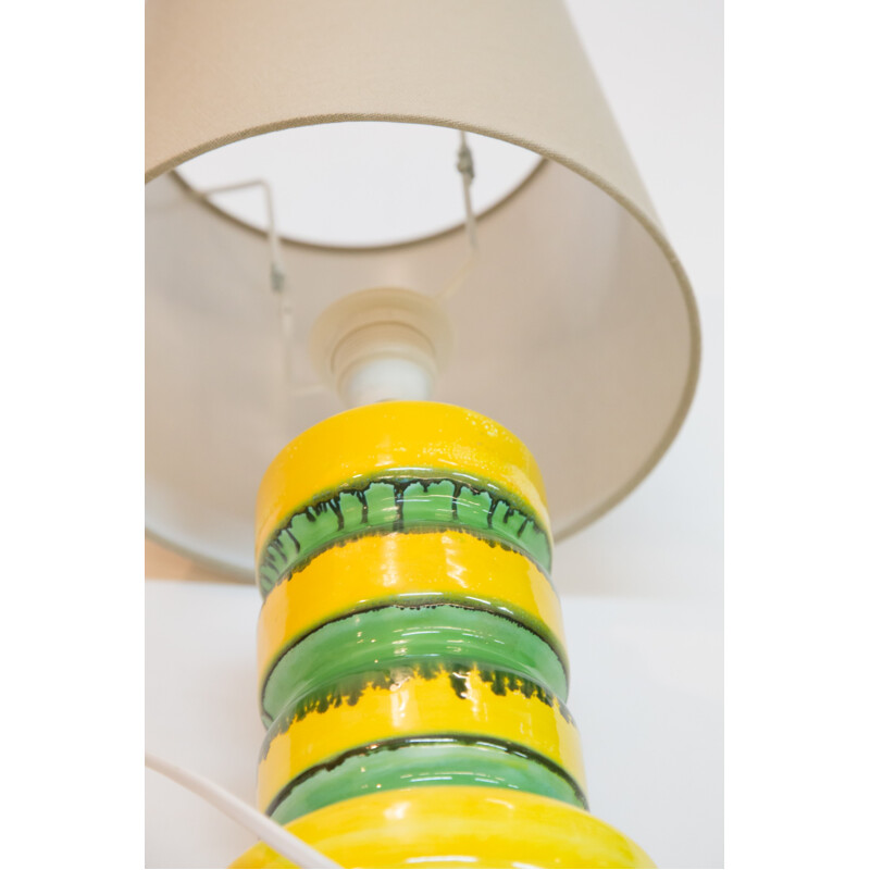 Green-Yellow Glazed Ceramic Table Lamp - 1970s