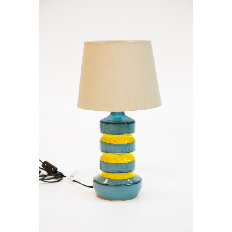 Blue-Yellow Ceramic Table Lamp - 1970s