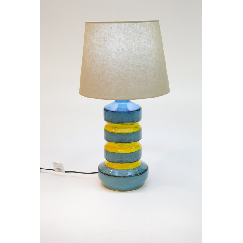 Lampe de Table en Céramique Bleu et Jaune - 1970