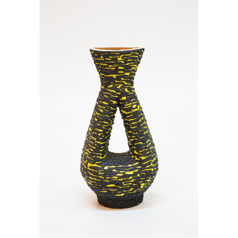 Large yellow & black vase by Kiraly - 1970s