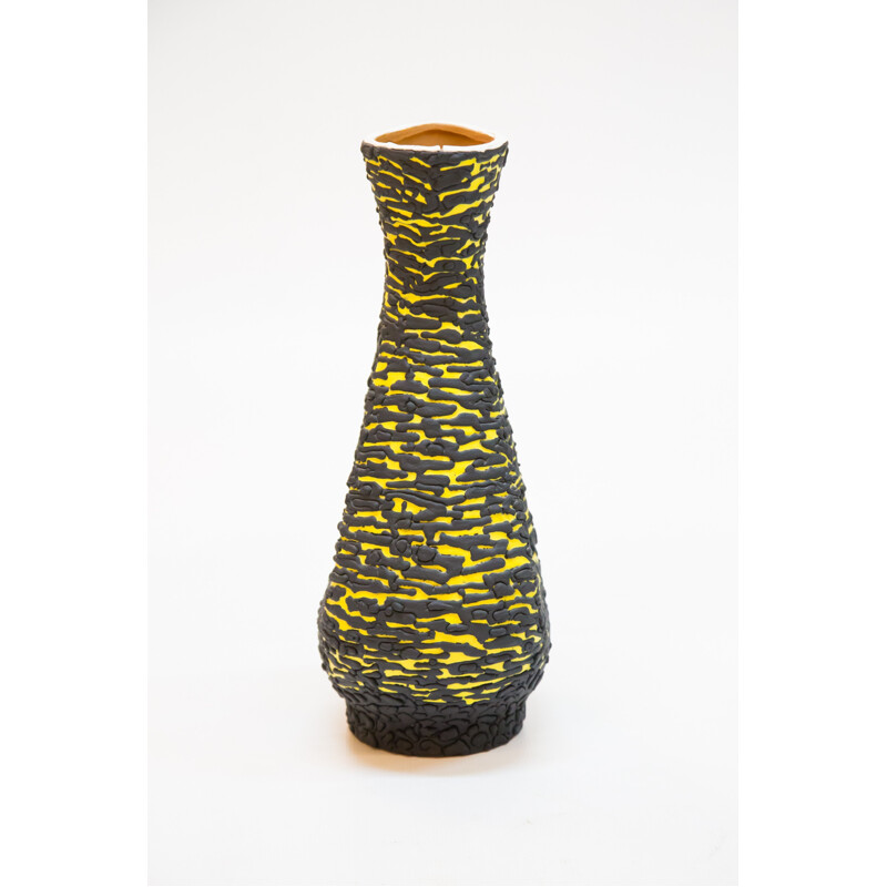 Large yellow & black vase by Kiraly - 1970s