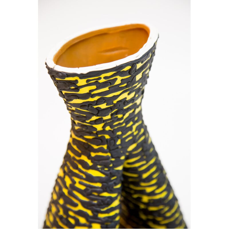 Large yellow & black vase by Kiraly - 1970s