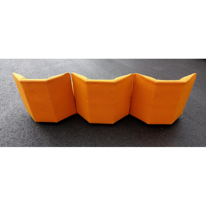 Set of 3 orange armchairs by Bernard Govin for Mobilier international - 1970s