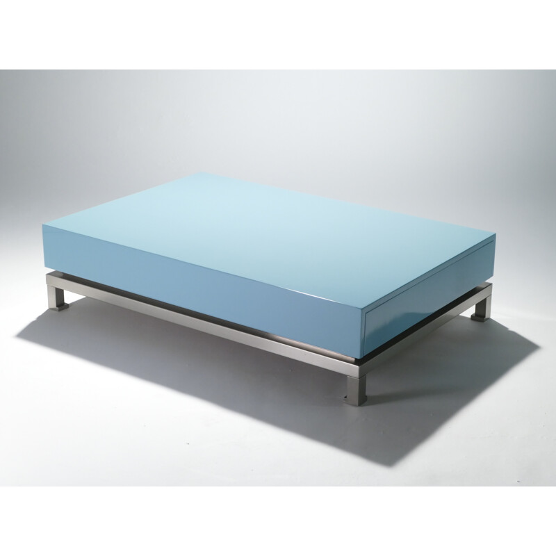 Lacquered blue coffee table by Guy Lefevre for Jansen - 1970s