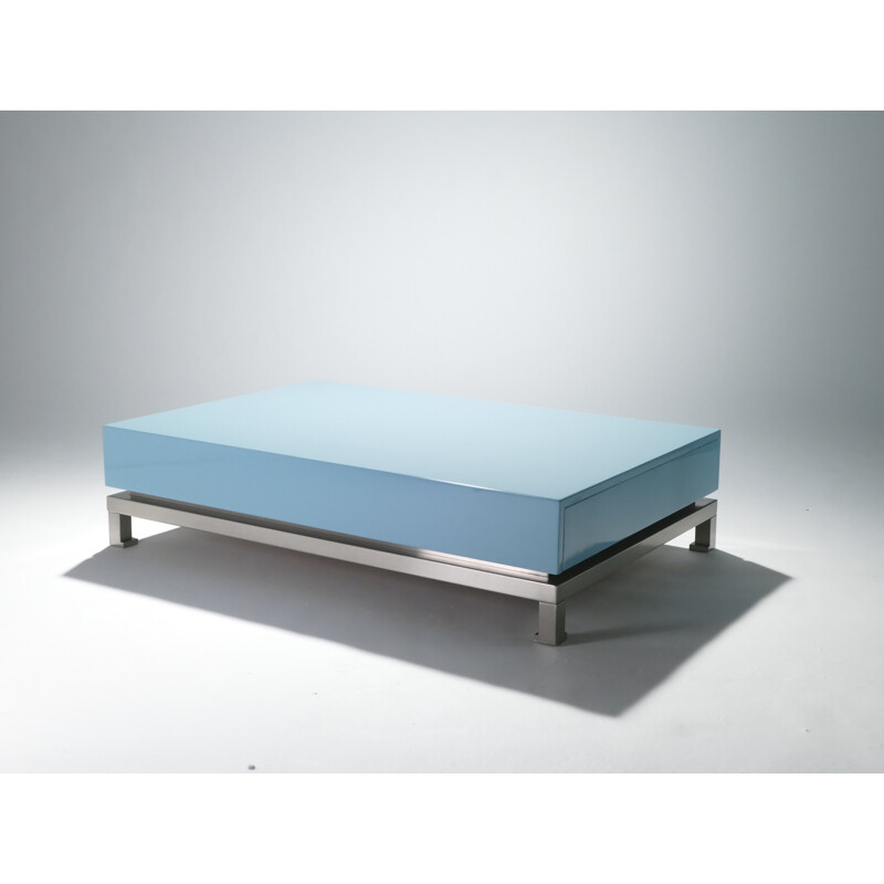 Lacquered blue coffee table by Guy Lefevre for Jansen - 1970s