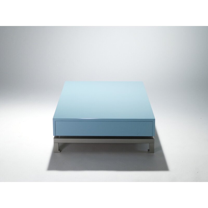 Lacquered blue coffee table by Guy Lefevre for Jansen - 1970s