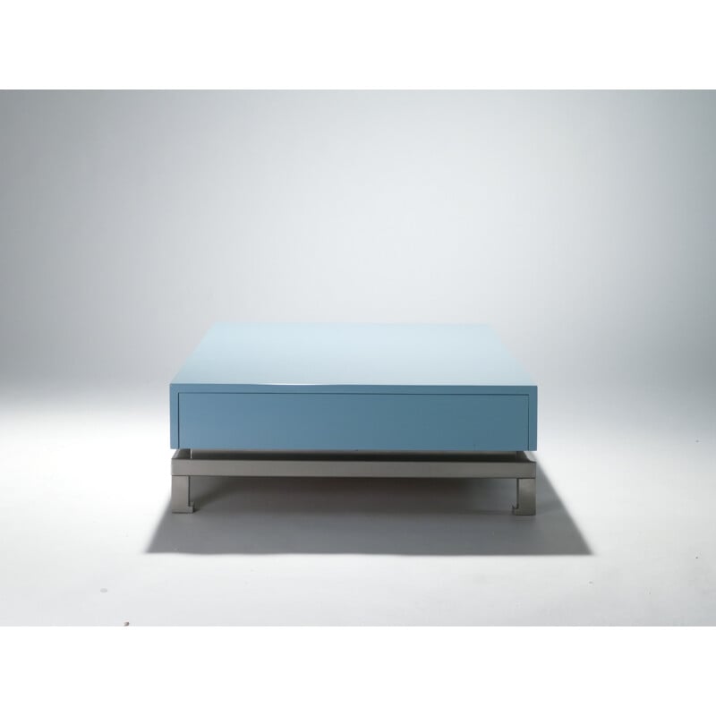 Lacquered blue coffee table by Guy Lefevre for Jansen - 1970s