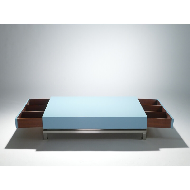 Lacquered blue coffee table by Guy Lefevre for Jansen - 1970s