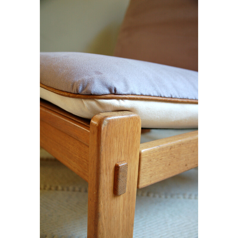 Armchair in oak and fabric - 1960s