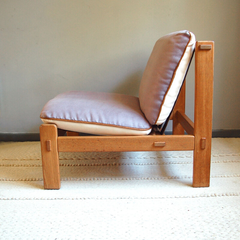 Armchair in oak and fabric - 1960s