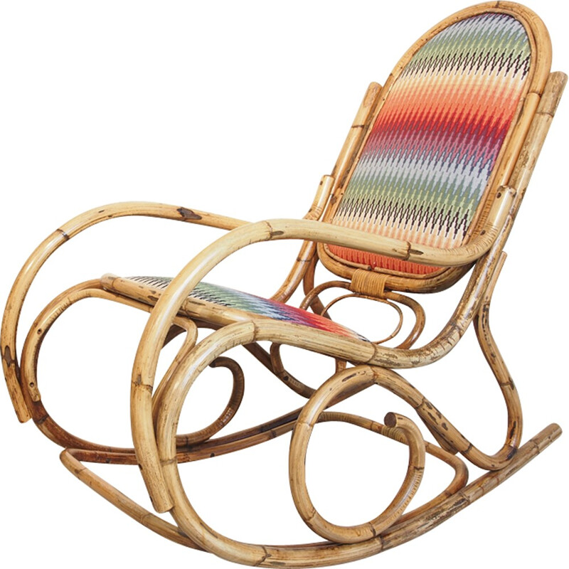 Vintage mid century rattan rocking chair - 1960s