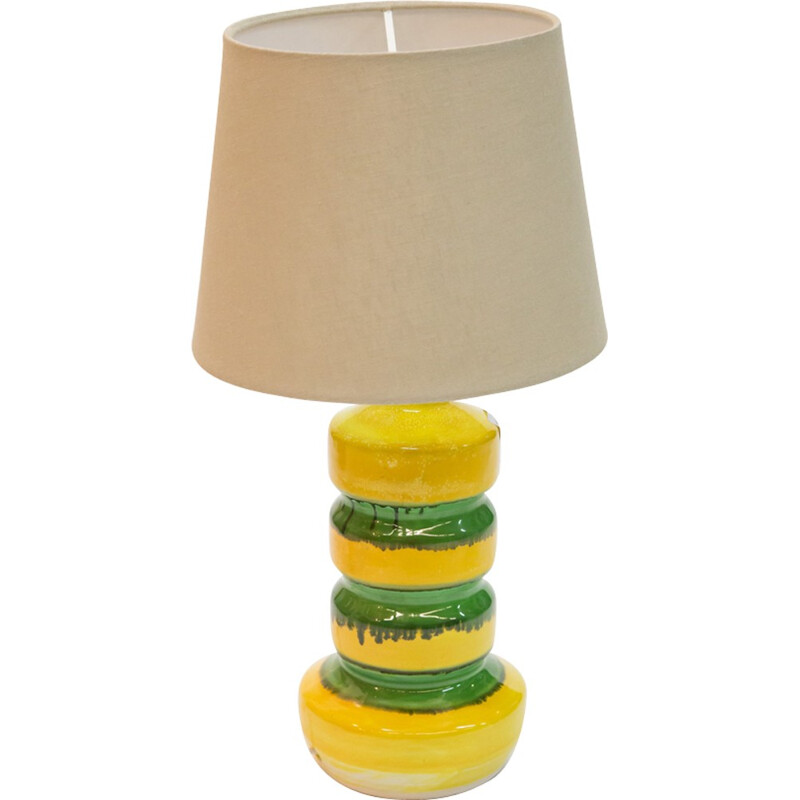 Green-Yellow Glazed Ceramic Table Lamp - 1970s