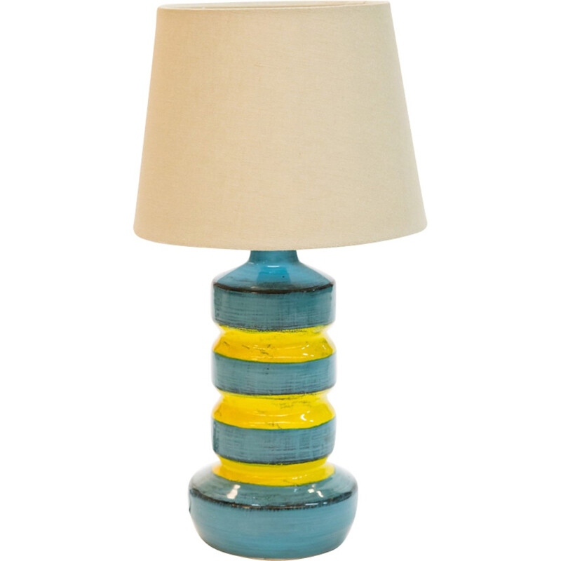 Lampe de Table en Céramique Bleu et Jaune - 1970