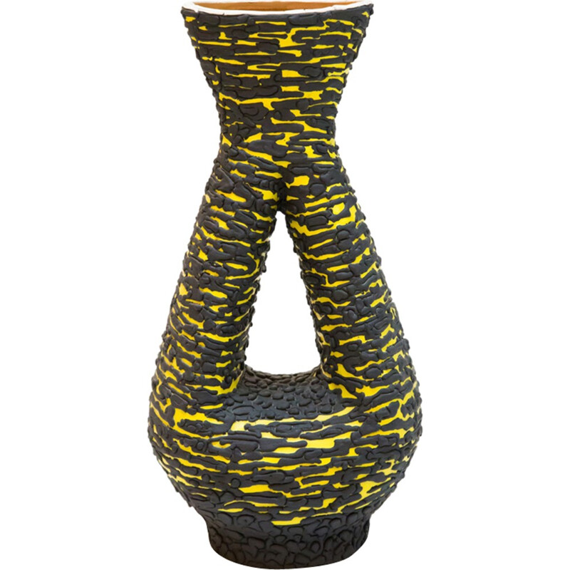 Large yellow & black vase by Kiraly - 1970s