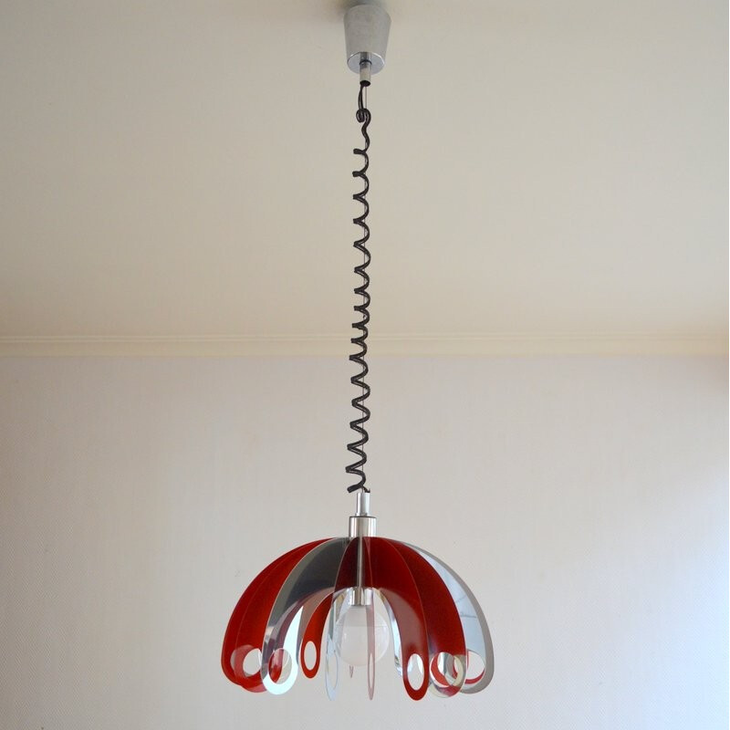 Extendable hanging lamp in aluminium - 1970