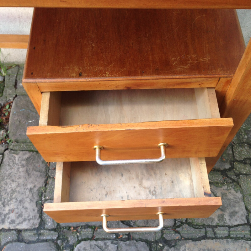 Vintage wood and brass pedestal desk - 1960s