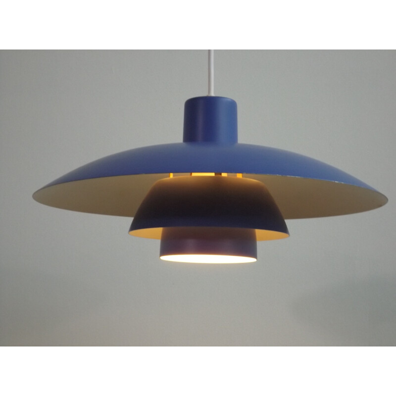 Vintage PH 3-4 pendant lamp in blue aluminum - 1970s