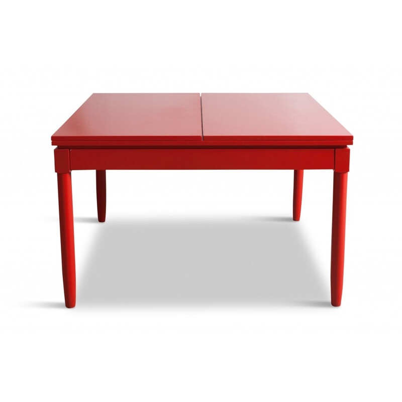 Red lacquered extendable dining table by Vico Magistretti for Cassina - 1960s