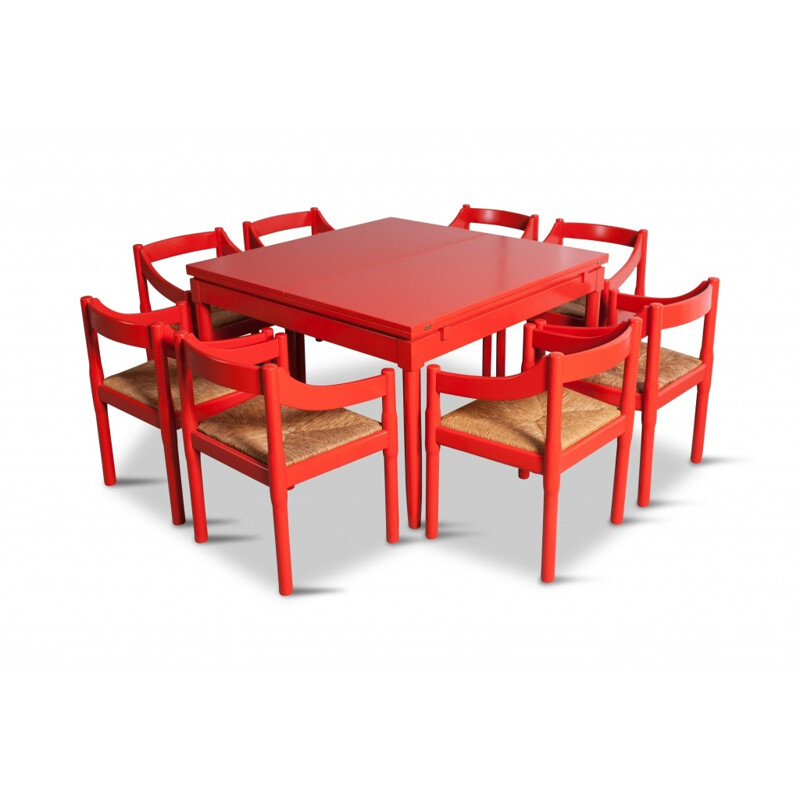 Red lacquered extendable dining table by Vico Magistretti for Cassina - 1960s