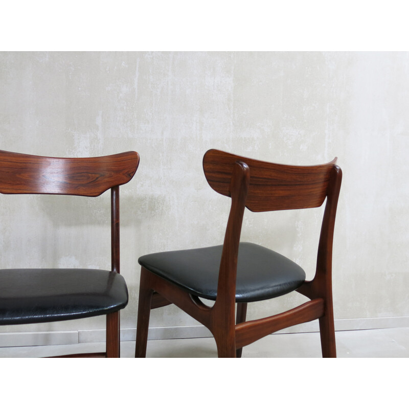 Suite de 6 chaises à repas en palissandre et teck de Schionning & Elgaard - 1960