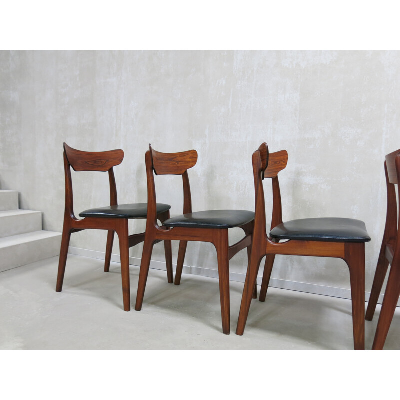 Ensemble de 4 chaises à repas en palissandre et en teck de Schionning & Elgaard - 1960