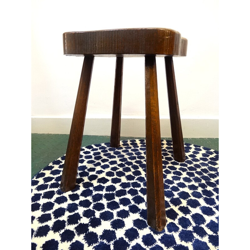 Vintage solid oak campaign stool - 1960s