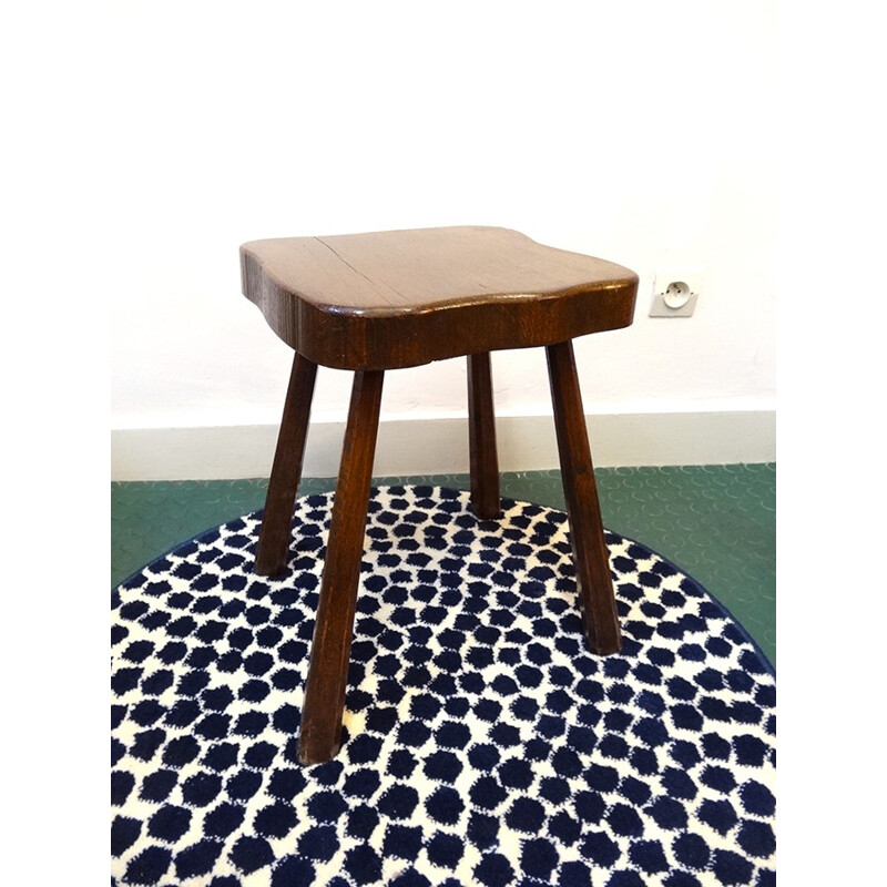 Vintage solid oak campaign stool - 1960s