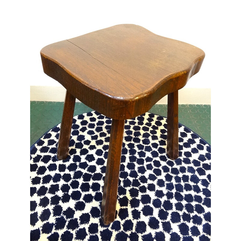 Vintage solid oak campaign stool - 1960s