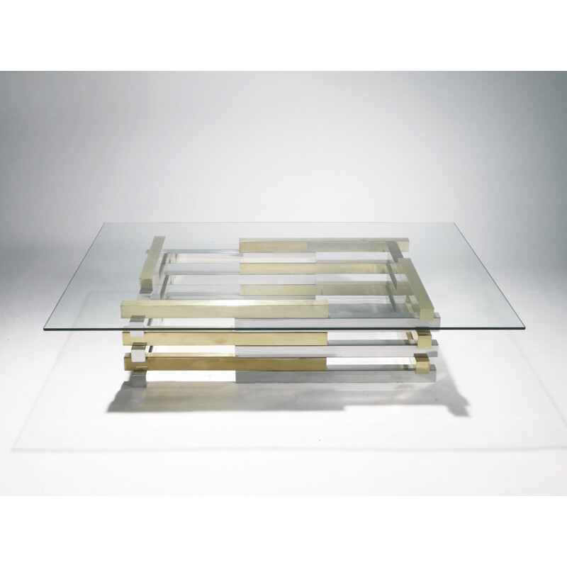 Large coffee table in brass and chrome by Pierre Cardin - 1970s